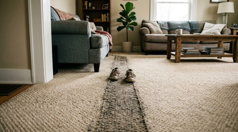 Why Your Living Room Carpet Wears Down in One Narrow Path Why Your Living Room Carpet Wears Down in One Narrow Path